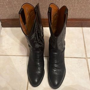 Vintage Lucchese 2000 Black Lizard Handmade Cowboy Boots Mens Size 8